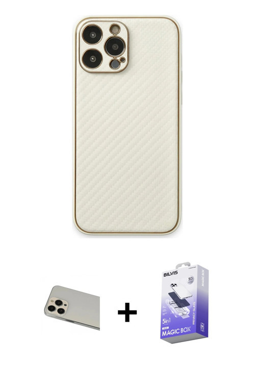 ieg™ iPhone 13 Pro Max Kılıf Ahenk Işık - Siyah Bilvis 5in1 5D Magic Hayalet Cam Ekran Koruyucu + Ro