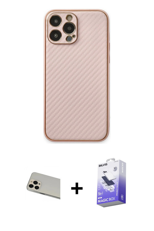 ieg™ iPhone 13 Pro Max Kılıf Ahenk Işık - Siyah Bilvis 5in1 5D Magic Hayalet Cam Ekran Koruyucu + Ro