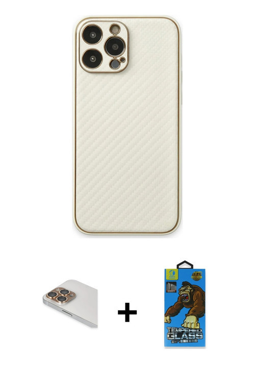 iPhone 13 Pro Max Kılıf Ahenk Işık - Siyah 18D Cam Ekran Koruyucu + Gold Pers Alüminyum Kamera
