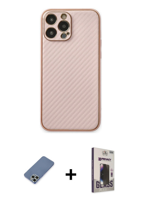 iPhone 13 Pro Max Kılıf Ahenk Işık - Siyah Bilvis Hayalet Cam Ekran Koruyucu + Açık Yeşil Metal
