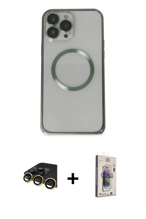 ieg™ iPhone 13 Pro Max Kılıf Ahenk Işık Serisi - Siyah Bilvis 3D Cam Ekran Koruyucu + Gold Raze Meta