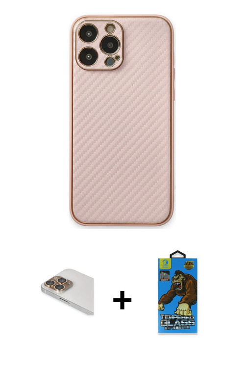 ieg™ iPhone 13 Pro Max Kılıf Ahenk Işık - Siyah 18D Cam Ekran Koruyucu + Gold Pers Alüminyum Kamera