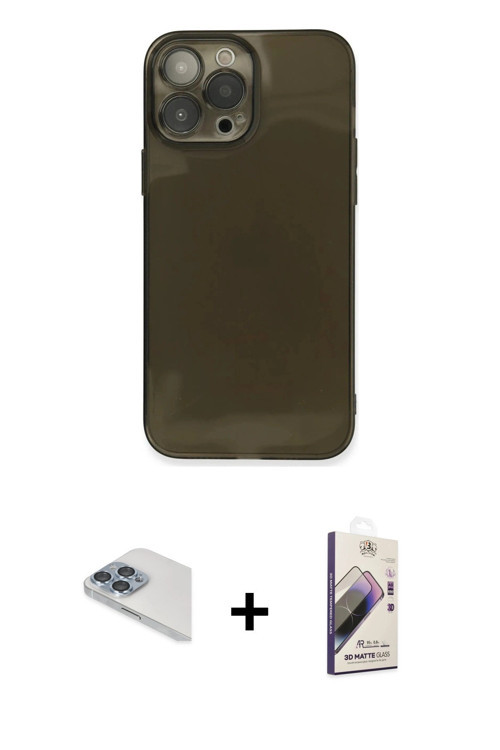 ieg™ iPhone 13 Pro Max Kılıf Ahenk Doku - Siyah Bilvis 3D Mat Cam Ekran Koruyucu + Sierra Blue Pers
