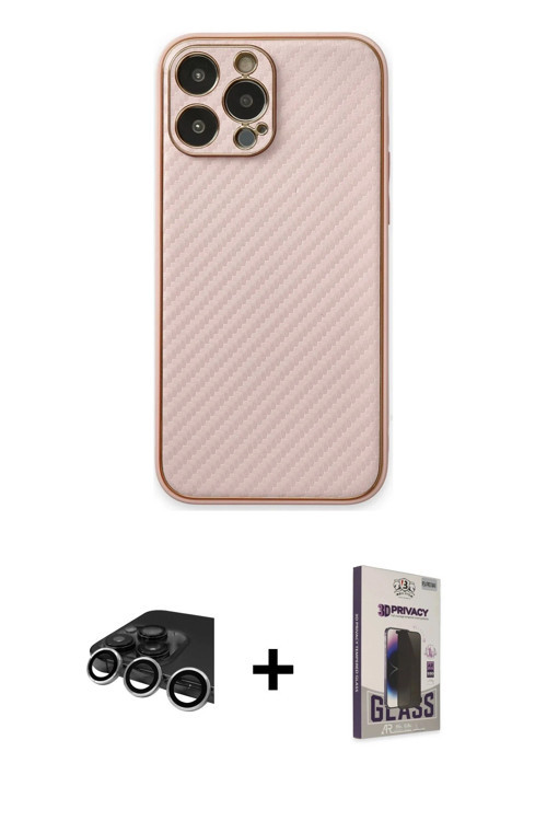 ieg™ iPhone 13 Pro Max Kılıf Ahenk Işık - Siyah Bilvis Hayalet Cam Ekran Koruyucu + Gümüş Raze Metal