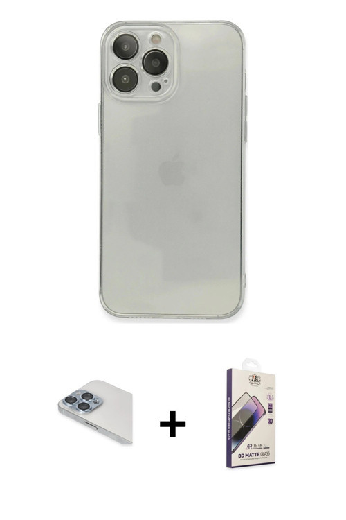 ieg™ iPhone 13 Pro Max Kılıf Ahenk Doku - Siyah Bilvis 3D Mat Cam Ekran Koruyucu + Sierra Blue Pers