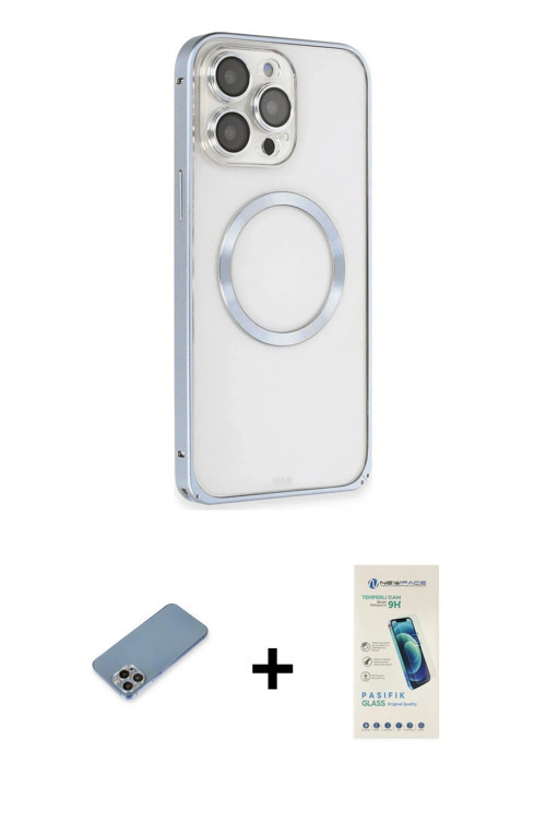 ieg™ iPhone 13 Pro Max Kılıf Ahenk Işık Serisi - Şeffaf Pasifik Cam Ekran Koruyucu + Gökkuşağı Shine