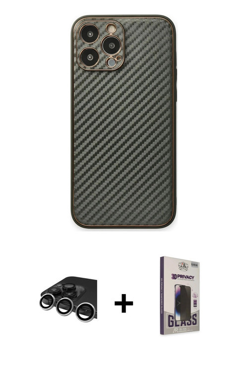 ieg™ iPhone 13 Pro Max Kılıf Ahenk Işık - Siyah Bilvis Hayalet Cam Ekran Koruyucu + Gümüş Raze Metal