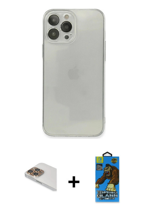 ieg™ iPhone 13 Pro Max Kılıf Ahenk Doku - Siyah 18D Cam Ekran Koruyucu + Gold Pers Alüminyum Kamera