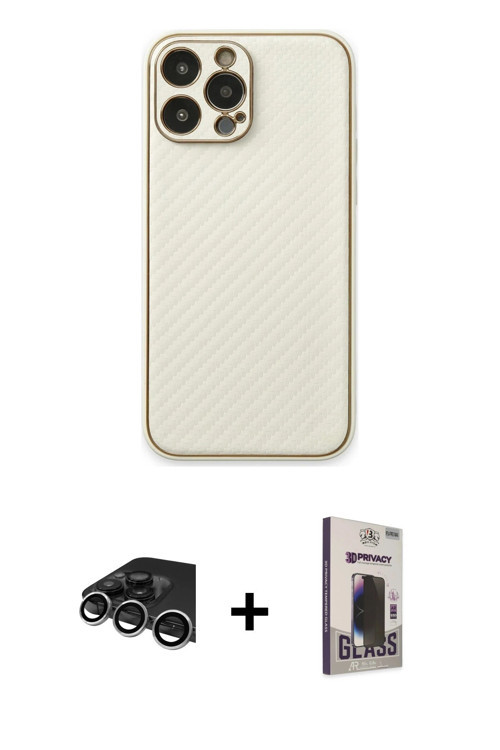 ieg™ iPhone 13 Pro Max Kılıf Ahenk Işık - Siyah Bilvis Hayalet Cam Ekran Koruyucu + Gümüş Raze Metal