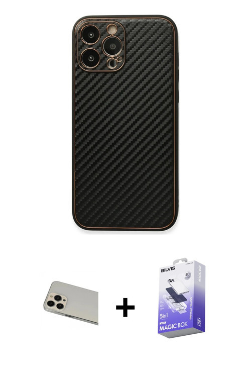 ieg™ iPhone 13 Pro Max Kılıf Ahenk Işık - Siyah Bilvis 5in1 5D Magic Hayalet Cam Ekran Koruyucu + Ro