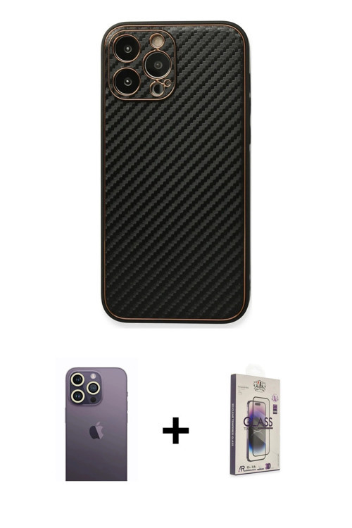 ieg™ iPhone 13 Pro Max Kılıf Ahenk Işık - Siyah Bilvis 3D Cam Ekran Koruyucu + Beyaz Neon Fosforlu K