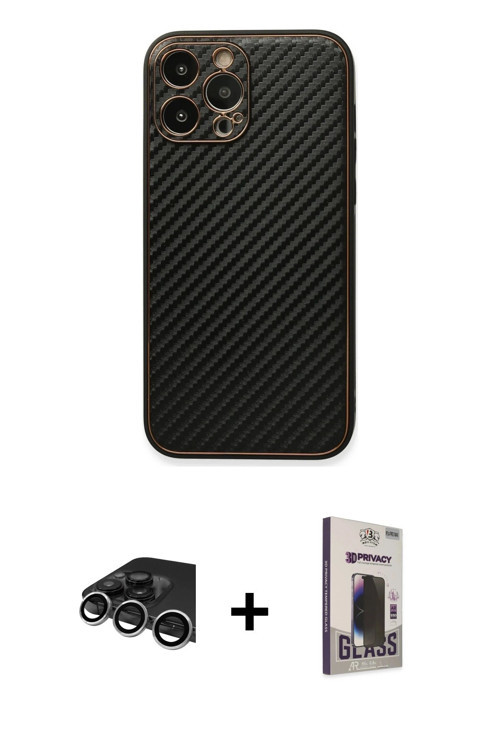 ieg™ iPhone 13 Pro Max Kılıf Ahenk Işık - Siyah Bilvis Hayalet Cam Ekran Koruyucu + Gümüş Raze Metal