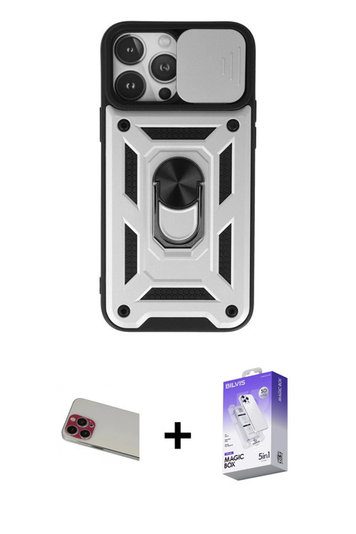 ieg™ iPhone 13 Pro Max Kılıf Ahenk Klasik - Siyah Bilvis 5in1 3D Magic Cam Ekran Koruyucu + Kırmızı