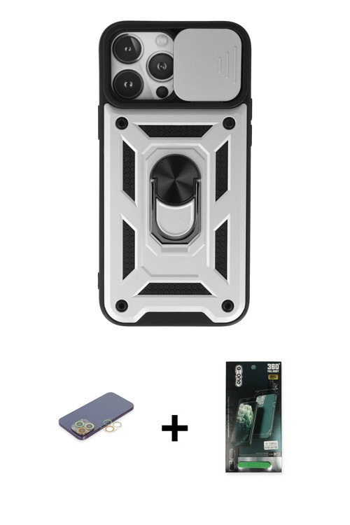 ieg™ iPhone 13 Pro Max Kılıf Ahenk Klasik - Şeffaf 360 Full Body Arka Koruyucu + Sarı Renkli Kamera