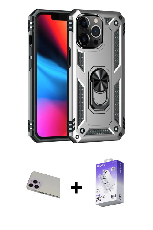 ieg™ iPhone 13 Pro Max Kılıf Ahenk Klasik Koleksiyonu - Siyah Bilvis 5in1 3D Magic Cam Ekran Koruyuc