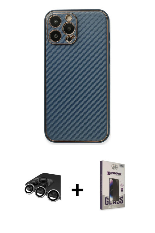 ieg™ iPhone 13 Pro Max Kılıf Ahenk Işık - Siyah Bilvis Hayalet Cam Ekran Koruyucu + Gümüş Raze Metal