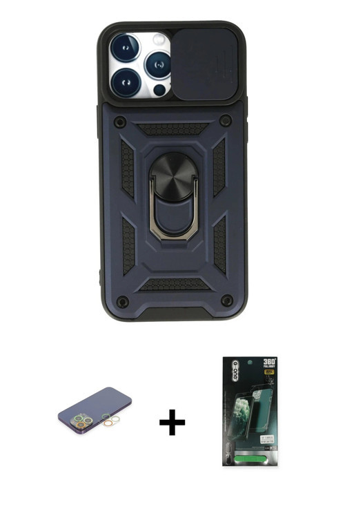 ieg™ iPhone 13 Pro Max Kılıf Ahenk Klasik - Şeffaf 360 Full Body Arka Koruyucu + Sarı Renkli Kamera