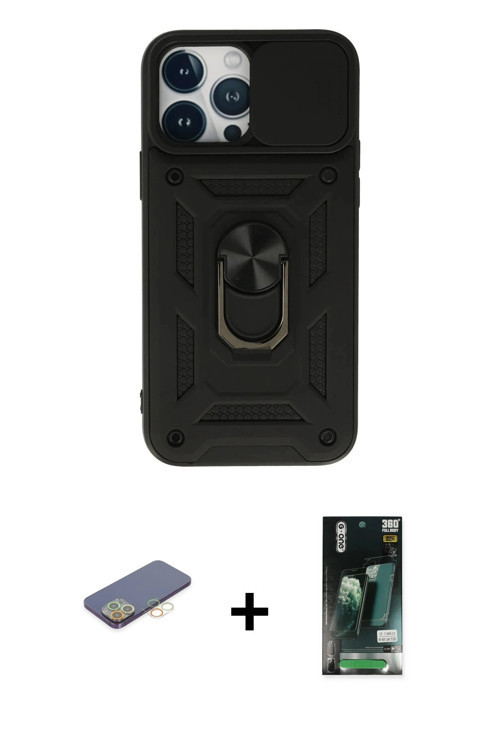 ieg™ iPhone 13 Pro Max Kılıf Ahenk Klasik - Şeffaf 360 Full Body Arka Koruyucu + Sarı Renkli Kamera