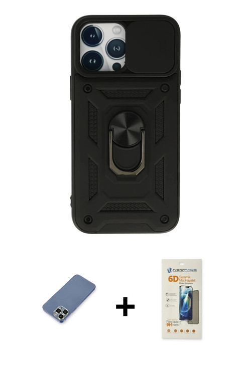 ieg™ iPhone 13 Pro Max Kılıf Ahenk Klasik - Siyah 6D Mat Seramik Hayalet Nano Ekran Koruyucu + Açık