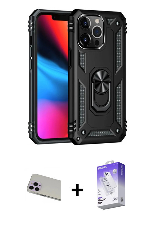 ieg™ iPhone 13 Pro Max Kılıf Ahenk Klasik Koleksiyonu - Siyah Bilvis 5in1 3D Magic Cam Ekran Koruyuc