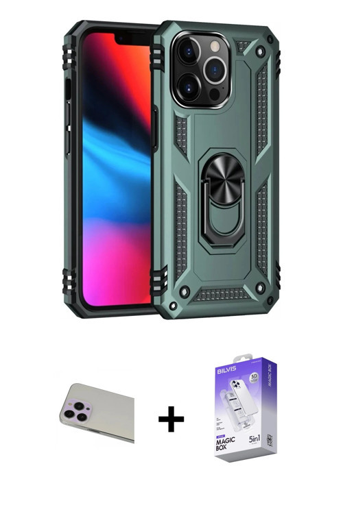 ieg™ iPhone 13 Pro Max Kılıf Ahenk Klasik Koleksiyonu - Siyah Bilvis 5in1 3D Magic Cam Ekran Koruyuc
