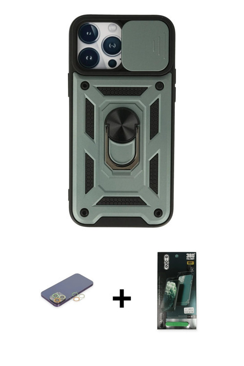ieg™ iPhone 13 Pro Max Kılıf Ahenk Klasik - Şeffaf 360 Full Body Arka Koruyucu + Sarı Renkli Kamera