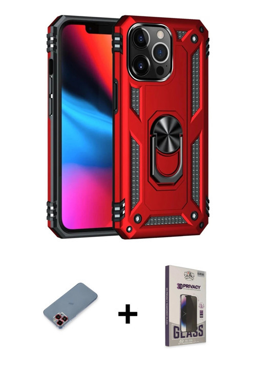 ieg™ iPhone 13 Pro Max Kılıf Ahenk Klasik Koleksiyonu - Siyah Bilvis Hayalet Cam Ekran Koruyucu + Kı