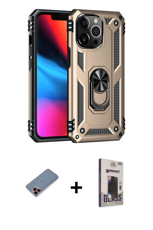 ieg™ iPhone 13 Pro Max Kılıf Ahenk Klasik Koleksiyonu - Siyah Bilvis Hayalet Cam Ekran Koruyucu + Kı