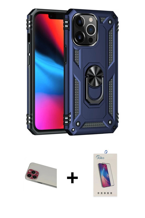 ieg™ iPhone 13 Pro Max Kılıf Ahenk Klasik Koleksiyonu - Siyah Joko 5D Cam + Kırmızı Rainbow Kamera L