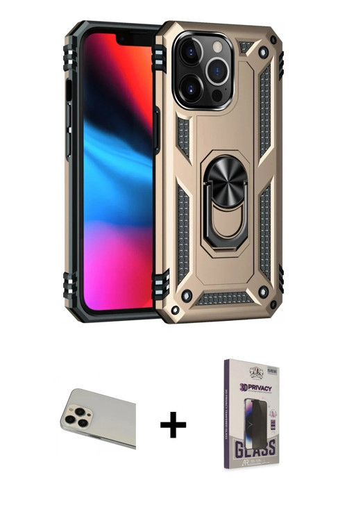ieg™ iPhone 13 Pro Max Kılıf Ahenk Klasik Koleksiyonu - Siyah Bilvis Hayalet Cam Ekran Koruyucu + Ro