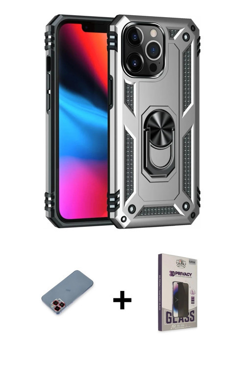 ieg™ iPhone 13 Pro Max Kılıf Ahenk Klasik Koleksiyonu - Siyah Bilvis Hayalet Cam Ekran Koruyucu + Kı