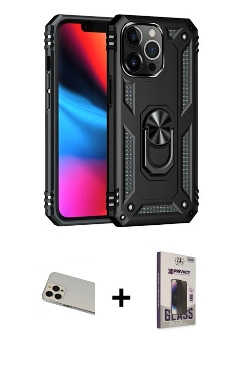 ieg™ iPhone 13 Pro Max Kılıf Ahenk Klasik Koleksiyonu - Siyah Bilvis Hayalet Cam Ekran Koruyucu + Ro
