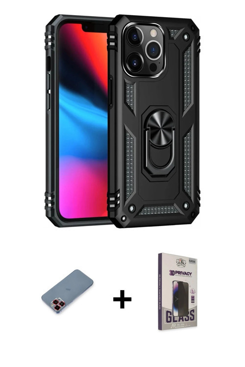ieg™ iPhone 13 Pro Max Kılıf Ahenk Klasik Koleksiyonu - Siyah Bilvis Hayalet Cam Ekran Koruyucu + Kı