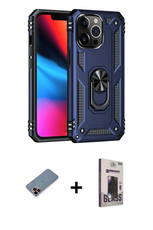 ieg™ iPhone 13 Pro Max Kılıf Ahenk Klasik Koleksiyonu - Siyah Bilvis Hayalet Cam Ekran Koruyucu + Kı