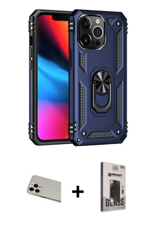 ieg™ iPhone 13 Pro Max Kılıf Ahenk Klasik Koleksiyonu - Siyah Bilvis Hayalet Cam Ekran Koruyucu + Ro