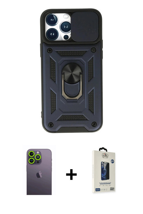 ieg™ iPhone 13 Pro Max Kılıf Ahenk Klasik - Siyah Bilvis Hayalet Cam Ekran Koruyucu + Yeşil Neon Fos