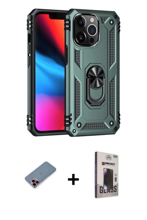 ieg™ iPhone 13 Pro Max Kılıf Ahenk Klasik Koleksiyonu - Siyah Bilvis Hayalet Cam Ekran Koruyucu + Kı
