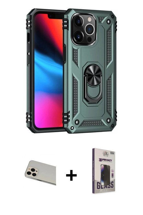 ieg™ iPhone 13 Pro Max Kılıf Ahenk Klasik Koleksiyonu - Siyah Bilvis Hayalet Cam Ekran Koruyucu + Ro