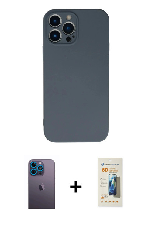 ieg™ iPhone 13 Pro Max Kılıf Ahenk Serisi - Siyah 6D Mat Seramik Hayalet Nano Ekran Koruyucu + Mavi