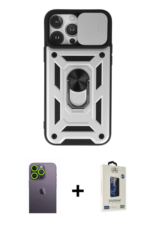 ieg™ iPhone 13 Pro Max Kılıf Ahenk Klasik - Siyah Bilvis Hayalet Cam Ekran Koruyucu + Yeşil Neon Fos