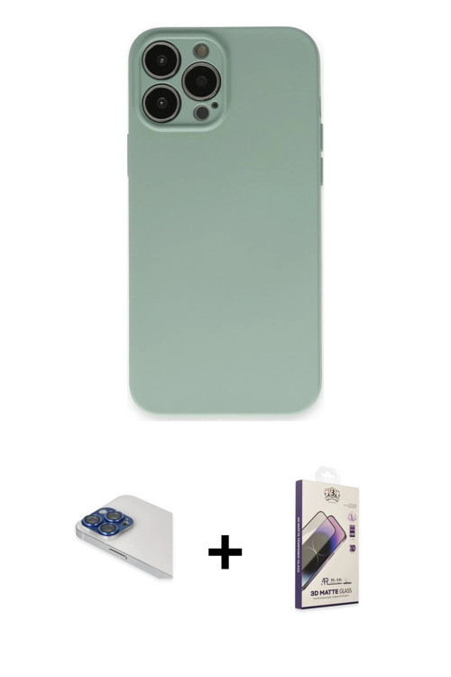 ieg™ iPhone 13 Pro Max Kılıf Ahenk Serisi - Siyah Bilvis 3D Mat Cam Ekran Koruyucu + Lacivert Pers A