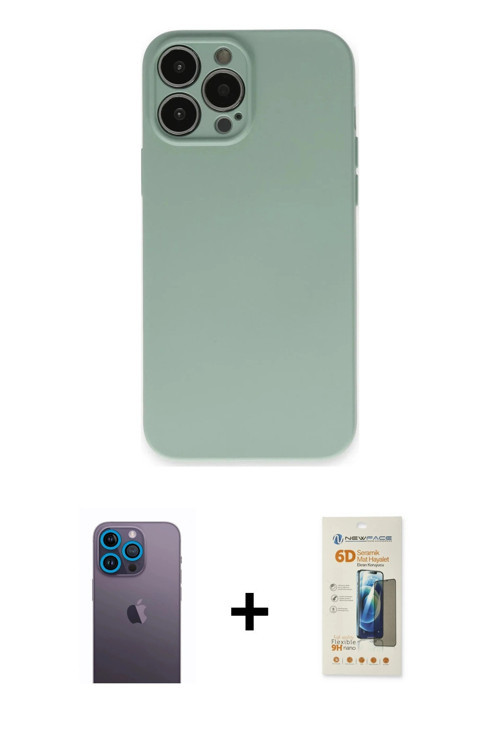 ieg™ iPhone 13 Pro Max Kılıf Ahenk Serisi - Siyah 6D Mat Seramik Hayalet Nano Ekran Koruyucu + Mavi