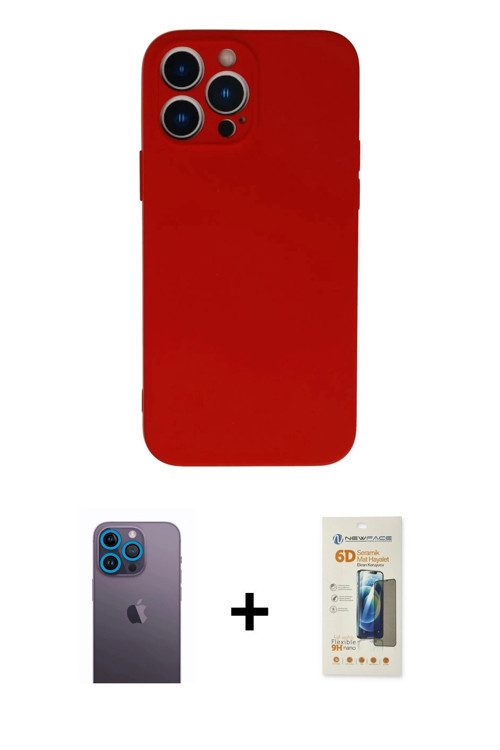 ieg™ iPhone 13 Pro Max Kılıf Ahenk Serisi - Siyah 6D Mat Seramik Hayalet Nano Ekran Koruyucu + Mavi