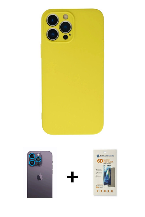 ieg™ iPhone 13 Pro Max Kılıf Ahenk Serisi - Siyah 6D Mat Seramik Hayalet Nano Ekran Koruyucu + Mavi