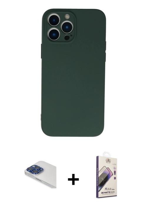 ieg™ iPhone 13 Pro Max Kılıf Ahenk Serisi - Siyah Bilvis 3D Mat Cam Ekran Koruyucu + Lacivert Pers A