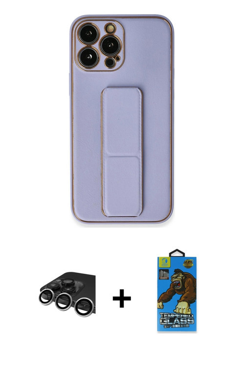 ieg™ iPhone 13 Pro Max Kılıf Akış Doku - Siyah 18D Cam Ekran Koruyucu + Gümüş Raze Metal Kamera Lens