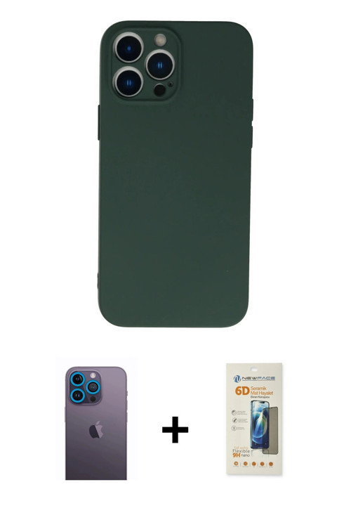 ieg™ iPhone 13 Pro Max Kılıf Ahenk Serisi - Siyah 6D Mat Seramik Hayalet Nano Ekran Koruyucu + Mavi
