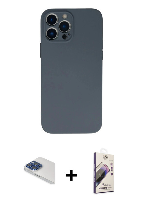 ieg™ iPhone 13 Pro Max Kılıf Ahenk Serisi - Siyah Bilvis 3D Mat Cam Ekran Koruyucu + Lacivert Pers A