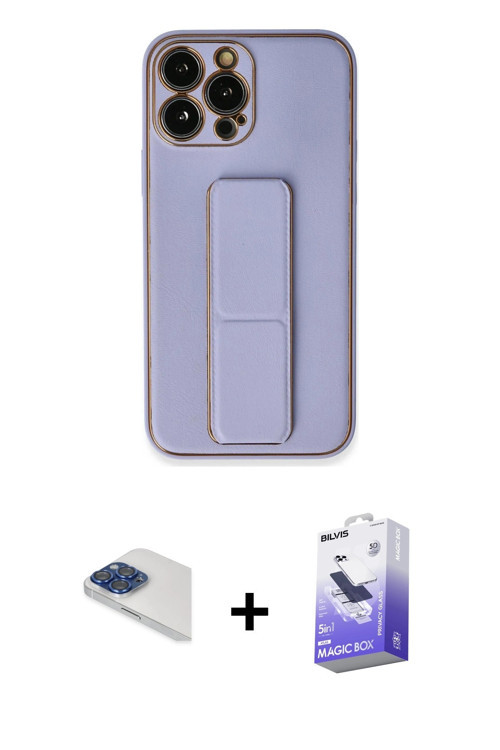 ieg™ iPhone 13 Pro Max Kılıf Akış Doku - Siyah Bilvis 5in1 5D Magic Hayalet Cam Ekran Koruyucu + Lac