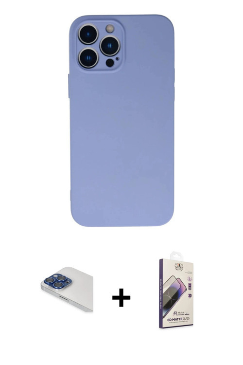 ieg™ iPhone 13 Pro Max Kılıf Ahenk Serisi - Siyah Bilvis 3D Mat Cam Ekran Koruyucu + Lacivert Pers A